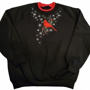 Vintage Trilllogy by Morning Sun Black Red Cardinal Rhinestone Snowflakes XL